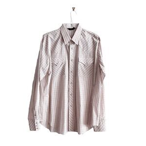 Vintage Lancer Mens Plaid Pearl Snap Button Up Western Shirt Tan Red XL Tall